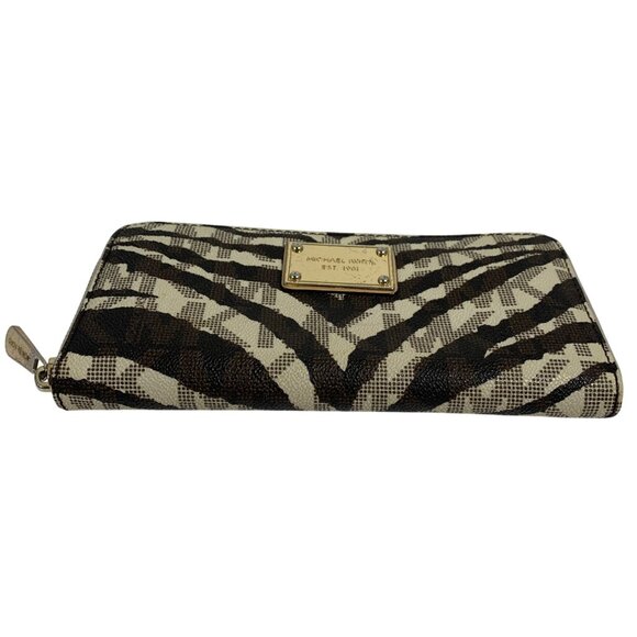 Michael Kors Jet Set Continental Wallet Vanilla MK Signature Tiger Stripes - Picture 3 of 12